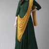 saree style green viscose rayon ankle length gown with dupatta