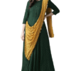 saree style green viscose rayon ankle length gown with dupatta