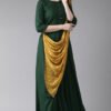 saree style green viscose rayon ankle length gown with dupatta