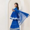 women’s blue bandhani print rayon kurta with sharara & dupatta set – zari embroidered party wear with tassel detailing