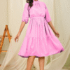 women fit and flare babypink knee length dress