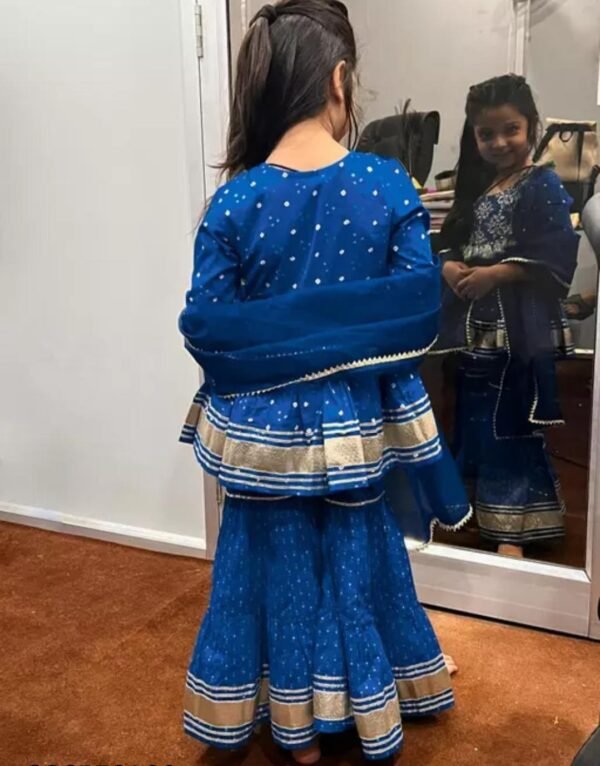 girls red rayon bandhni kurta sharara dupatta set