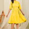 women fit and flare lemon yellow knee length dress women fit and flare lemon yellow knee length dress